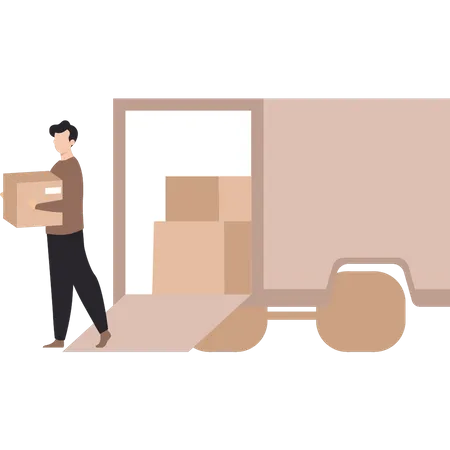 Man unloading cartons  Illustration
