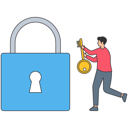 Man unlock padlock using key  Illustration