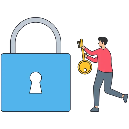 Man unlock padlock using key  Illustration
