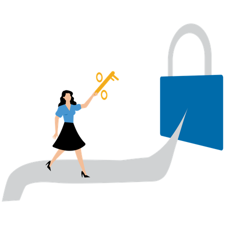 Man unlocking business lock  Illustration