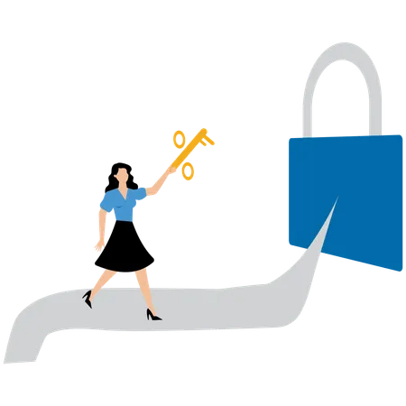 Man unlocking business lock  Illustration