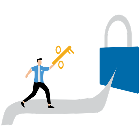 Man unlocking business lock  Illustration