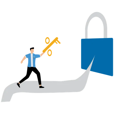 Man unlocking business lock  Illustration