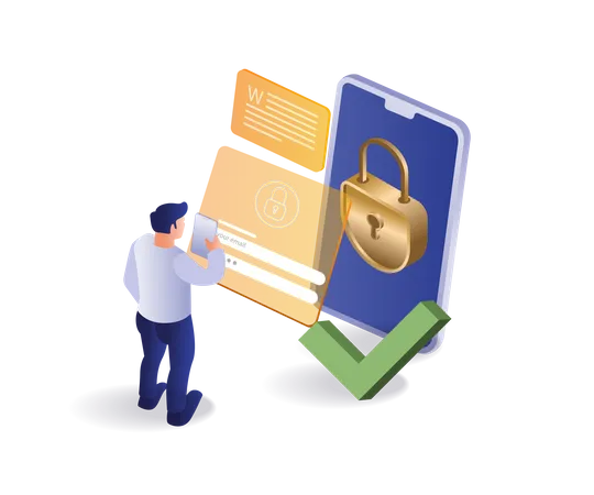 Man unlocking smartphone security password lock Illustration