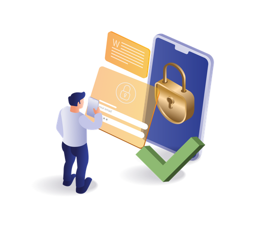 Man unlocking smartphone security password lock  Illustration