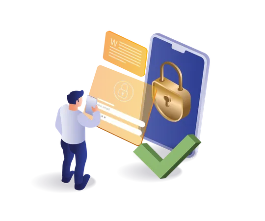 Man unlocking smartphone security password lock  Illustration