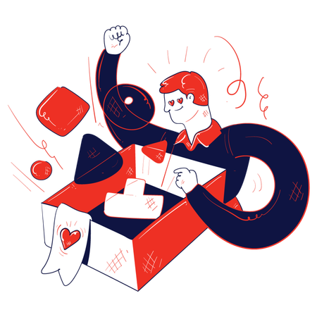 Man unpacking gift  Illustration