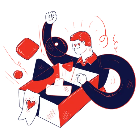 Man unpacking gift  Illustration