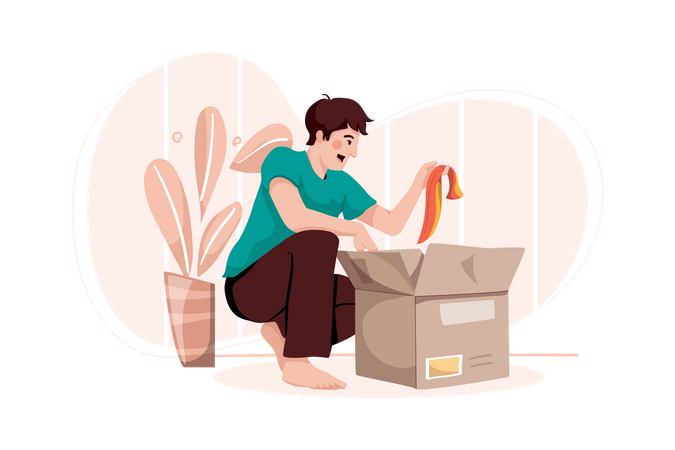 Man unpacking the paper box  Illustration