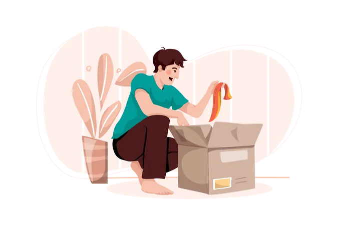 Man unpacking the paper box  Illustration