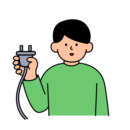 Man unplugging power plug to save energy  Illustration