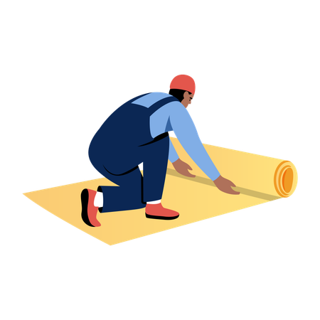 Man Unrolling carpet mat  Illustration