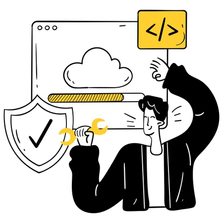 Man Updating and Patching Software  Illustration