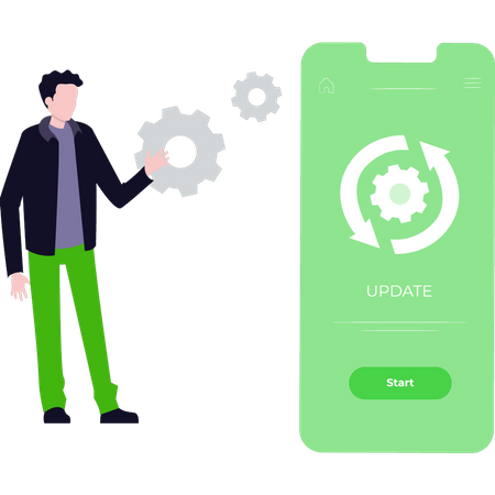 Man updating mobile system  Illustration