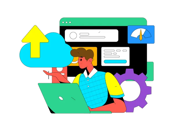 Man upload data on cloud  Illustration