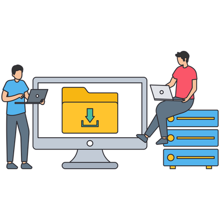Man Upload Data on server  Illustration