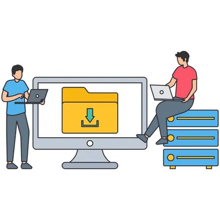 Man Upload Data on server  Illustration