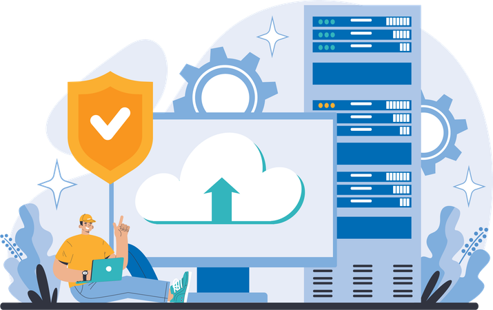 Man upload data to cloud server  Illustration