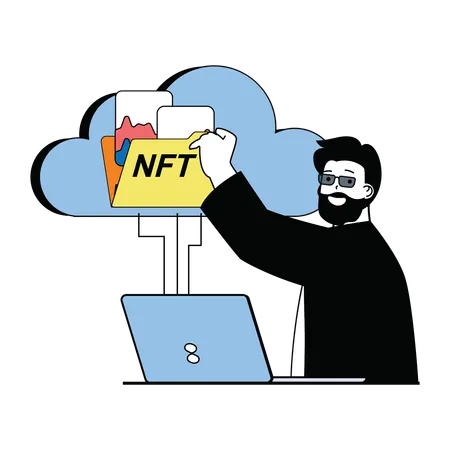 Man upload nft folder on cloud  Illustration