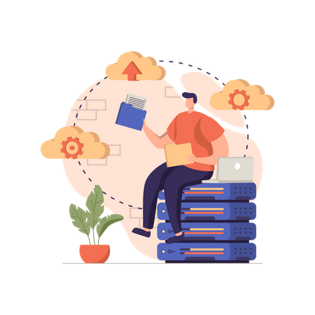 Man Uploading Data  Illustration