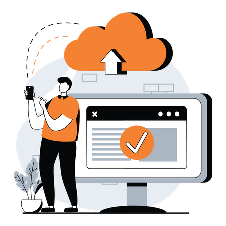 Man uploading data in cloud storage  Illustration