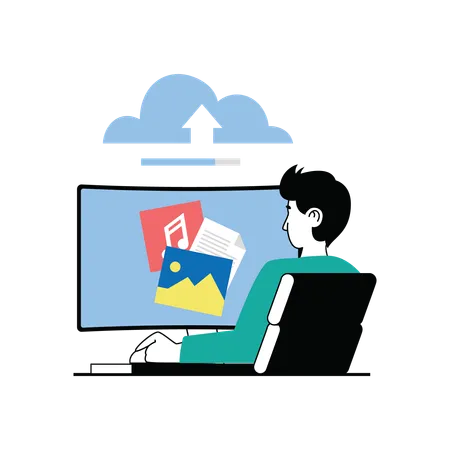Man uploading data on cloud  Illustration