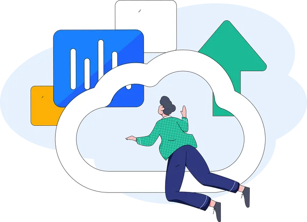 Man uploading data on cloud  Illustration