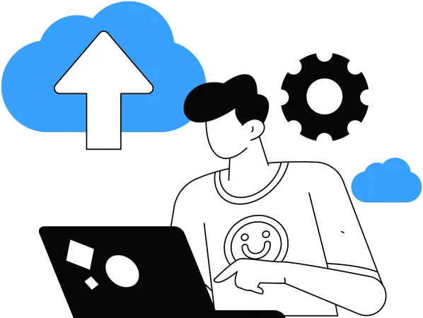 Man uploading data on cloud  Illustration