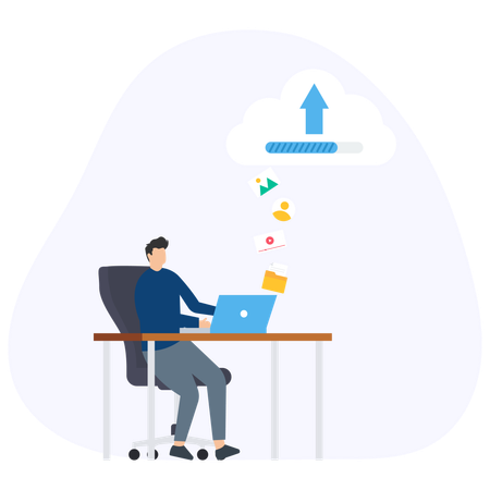 Man uploading data to cloud  Illustration