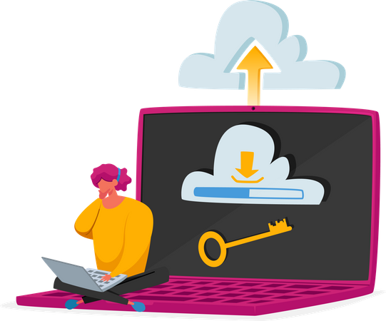 Man uploading data to secure cloud storage  Illustration