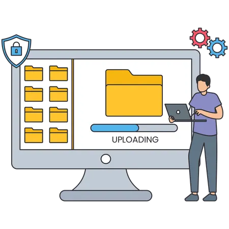 Man Uploading Data using laptop  Illustration