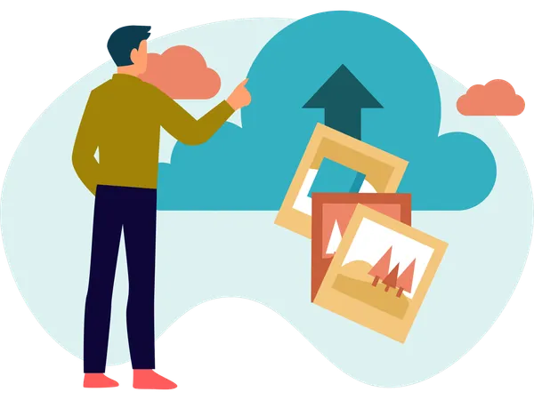Man uploading File on cloud  Illustration