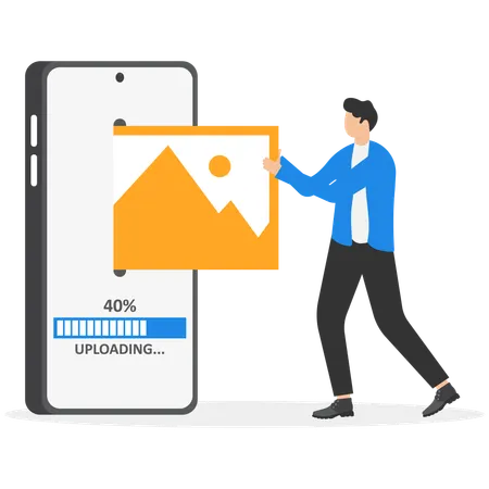 Man uploading photo or identity to  website or application on smartphone  Illustration