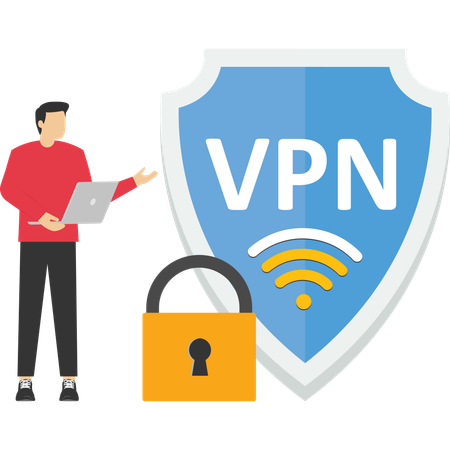 Homem usa segurança VPN  Ilustração