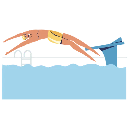 Man use Backstroke Start technique for swimming  Illustration