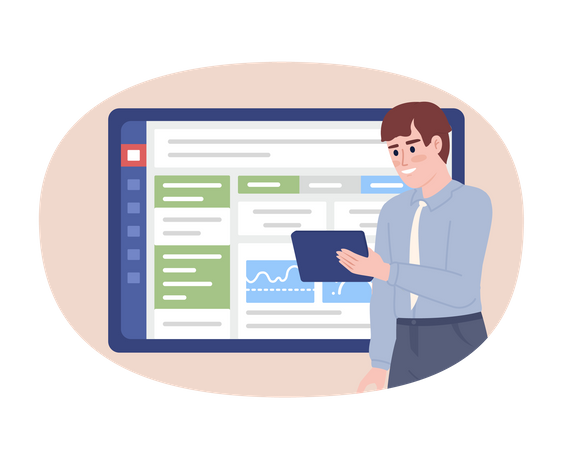 Man Use CRM system on tablet  Illustration