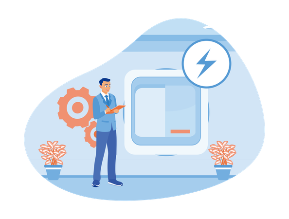 Man Use Eco Power While Saving Power  Illustration