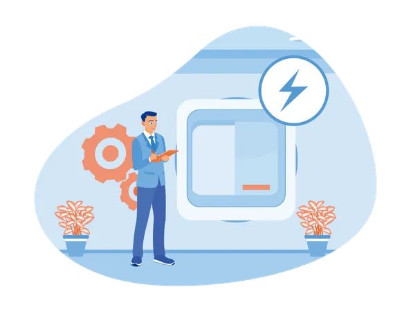 Man Use Eco Power While Saving Power  Illustration