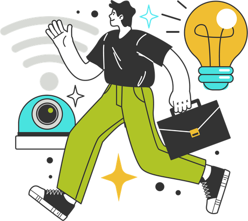 Man use motion and sound sensors lamps  イラスト