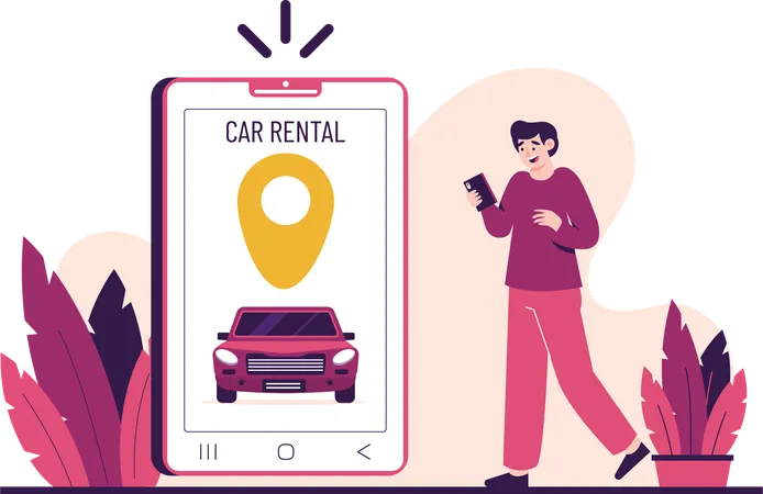 Man use Rental Car Application  Illustration