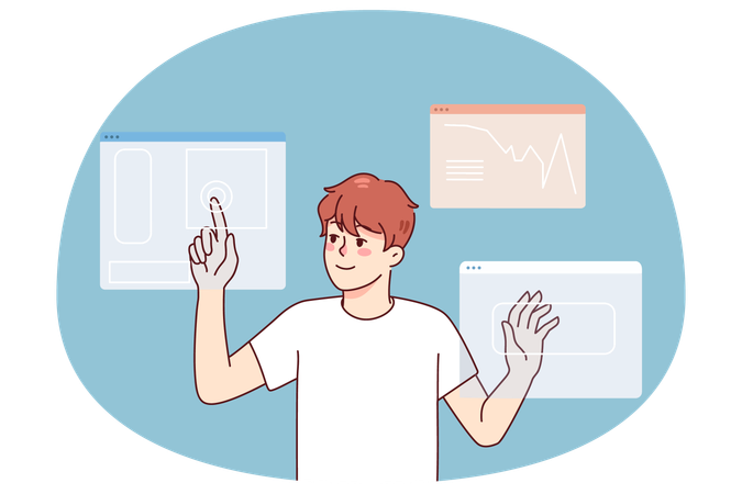 Man use touchpad to access personal identification  Illustration