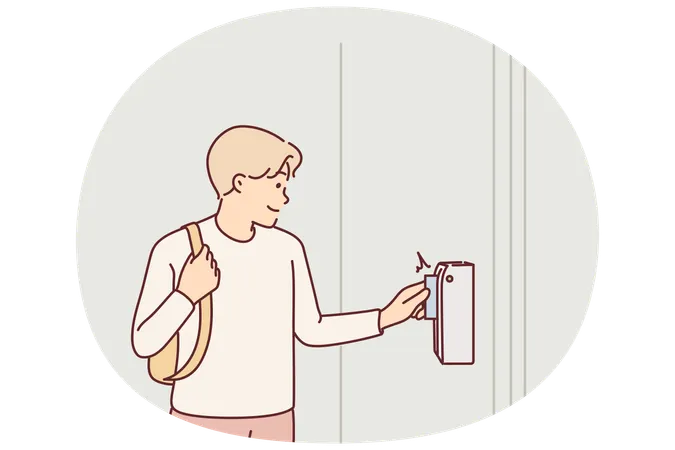 Man uses key-card to open door to gain access to back room in office  Illustration
