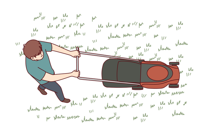 Man uses lawn mower to cut grass  Illustration