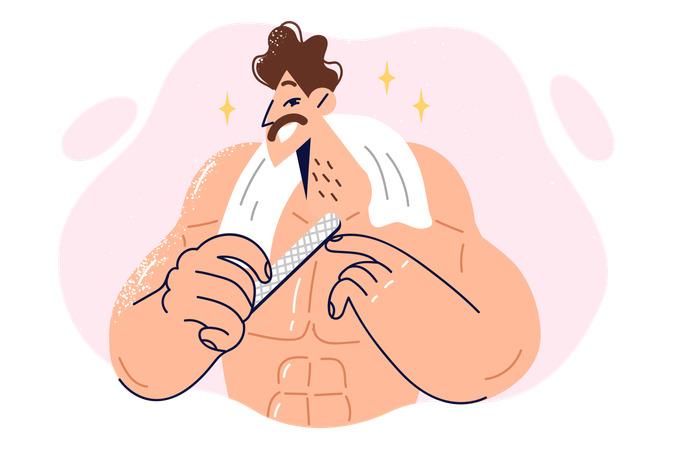 Man uses nail file to shape his nails  Illustration