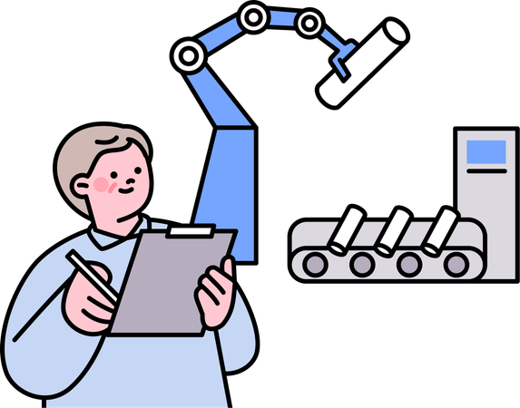 Man uses robotic arm technology  Illustration