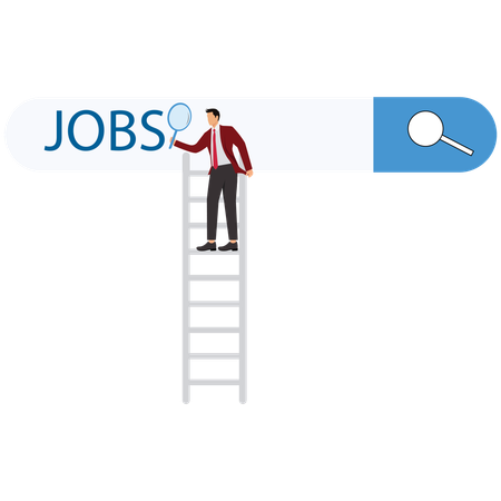 Man uses telescope to search for jobs online  Illustration