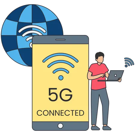 Man using 5G Wireless Technology  Illustration