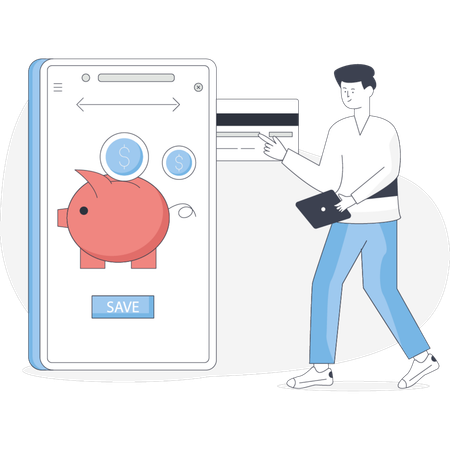 Man using a credit card to complete an online shopping transaction on his laptop  Illustration