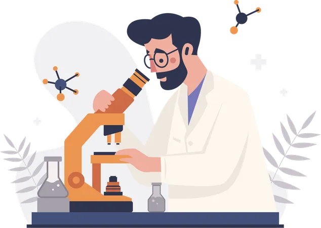 Man Using a Microscope  Illustration