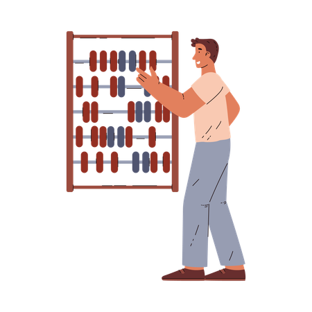 Man using abacus for calculation  Illustration